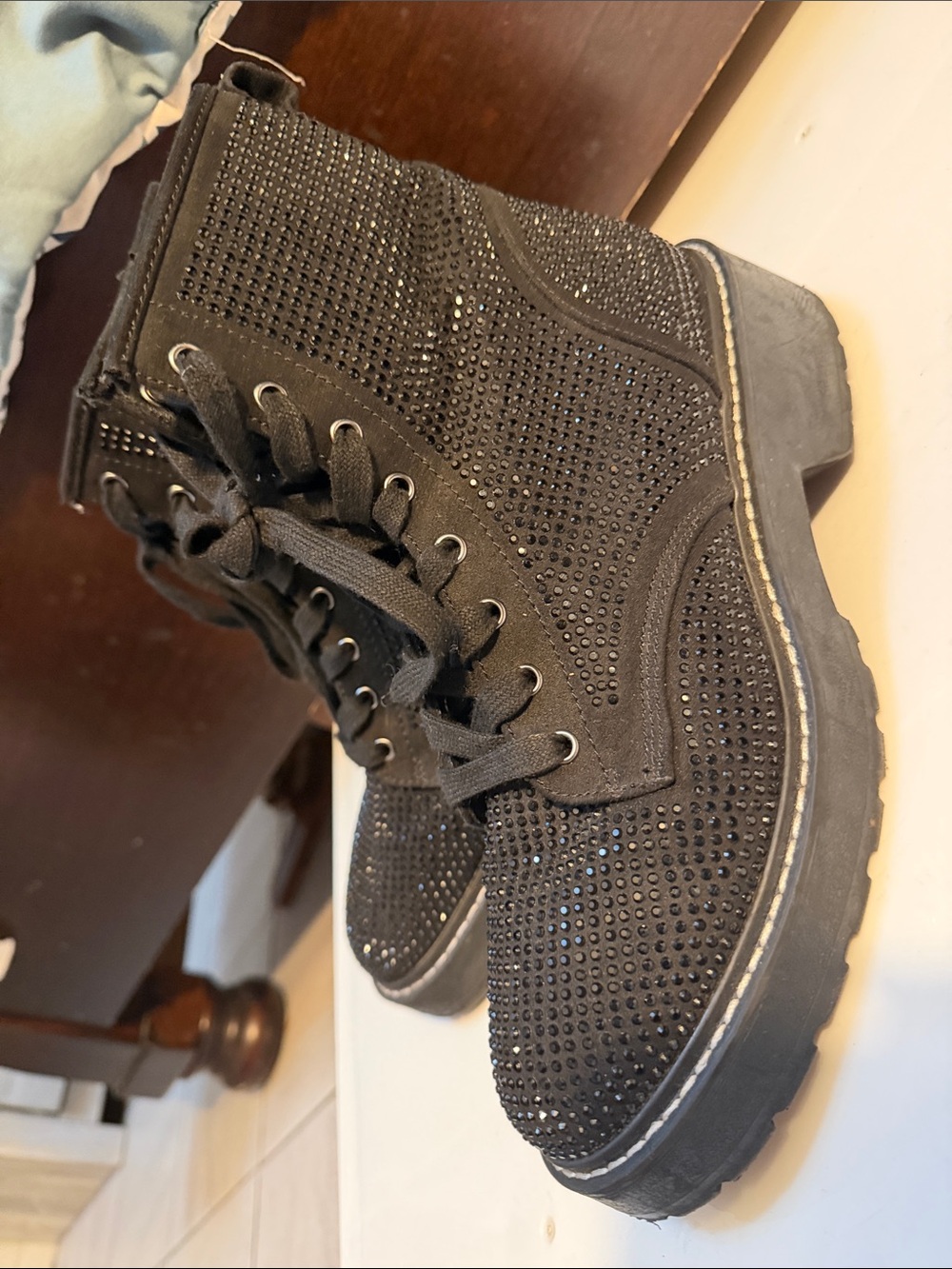 Black Embellished Lace-Up Combat Boots madden girl